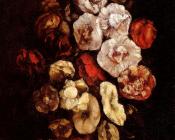 Hollyhocks In A Copper Bowl - 古斯塔夫·库尔贝